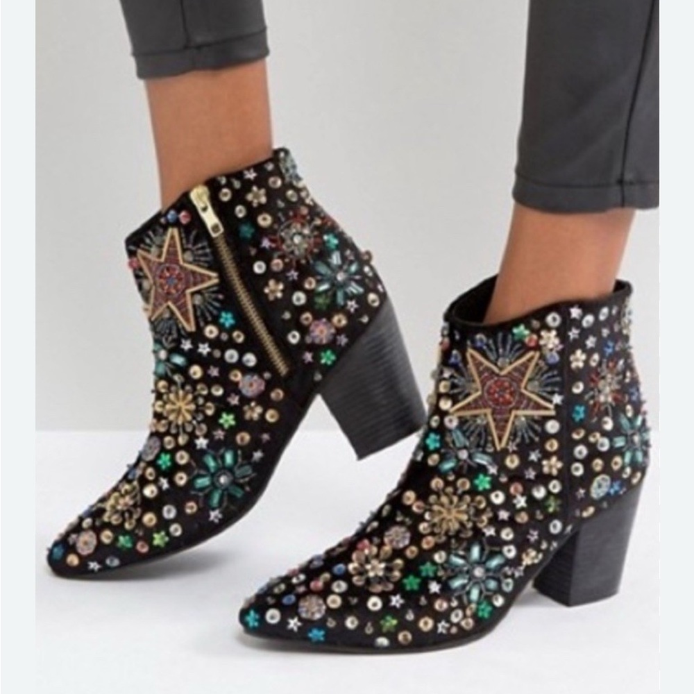 Free People Dance the Night Black Velvet Sequin Ankle Boots